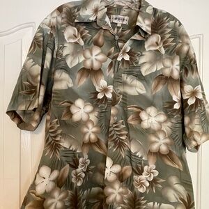Men's Floral Green and Brown Casual Button Down Shirt